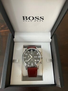Hugo Boss Men's Black Dial Watch with Brown Leather Strap